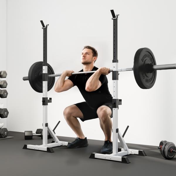 Suporte para Barras de Pesos Ajustável 2 Peças de Aço Treinamento em Casa Peso 200 kg 58,5x75,5x136 - 176 cm Prata e Preto