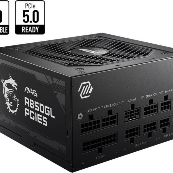 Fonte de Alimentação ATX MAG A850GL PCIE5 850W ATX 3.0/PCIe 5.0 80 Plus Gold Full Modular - MSI