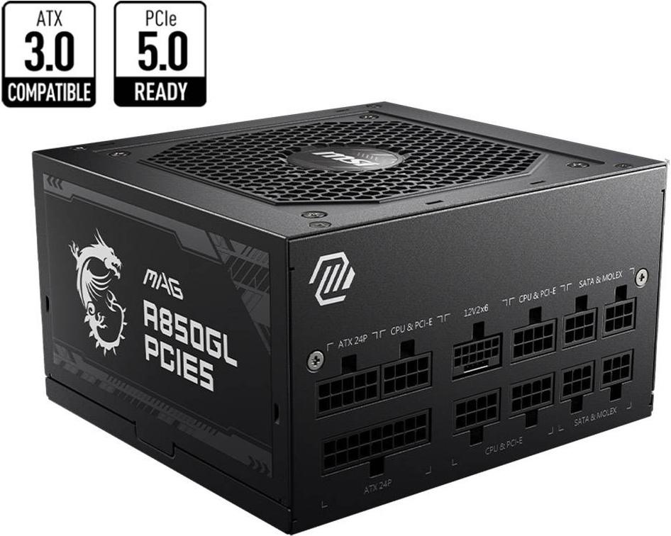 Fonte de Alimentação ATX MAG A850GL PCIE5 850W ATX 3.0/PCIe 5.0 80 Plus Gold Full Modular - MSI