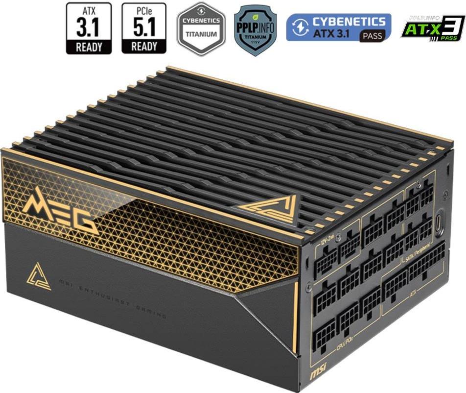 Fonte de Alimentação ATX MEG Ai1600T PCIE5 1600W 80 Plus Titanium Full Modular - MSI
