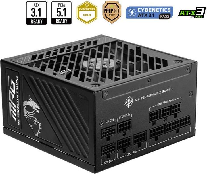 Fonte de Alimentação ATX MPG A1250GS PCIE5 1200W ATX 3.1/PCIe 5.1 80 Plus Gold Full Modular - MSI
