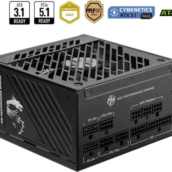 Fonte de Alimentação ATX MPG A1000GS PCIE5 1000W ATX 3.1/PCIe 5.1 80 Plus Gold Full Modular - MSI
