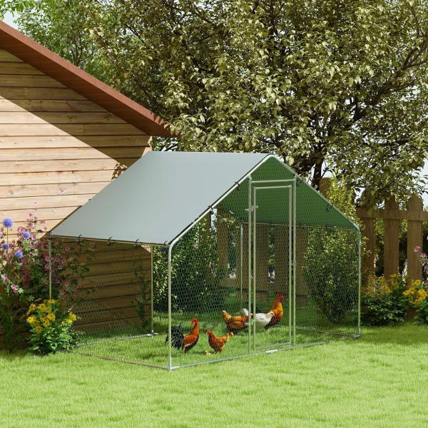 Galinheiro para Exterior 3x1,7x1,9 cm Galinheiro de Aço Galvanizado com Cobertura Anti UV para 5 - 8 Galinhas Prata