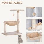 Árvore Arranhador para Gatos Torre para Gatos 50x36x70 cm com Rede Plataforma Poste de Sisal e Bola Suspensa Bege