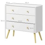Cómoda com 3 Gavetas com Pés de Madeira de Pinho para Sala de Estar Escritório 80x30x80 cm Branco e Madeira