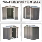 Abrigo de Jardim 213x130x185cm Abrigo de Jardim Metálico de Exterior com 2 Portas Deslizantes e 4 Janelas Cinza Claro