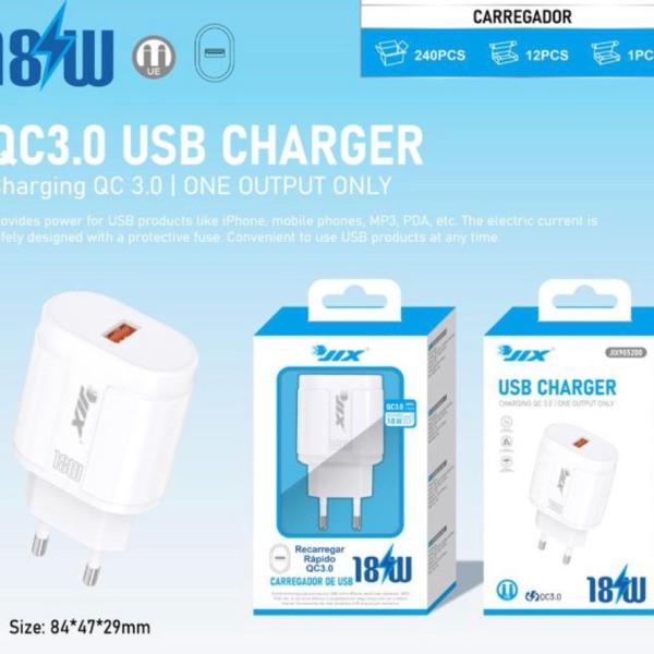 Carregador Rápido USB QC3.0 18W
