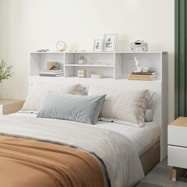 Cabeceira de Cama 160 cm com Arrumação e 4 Compartimentos Abertos para Quarto, Branco