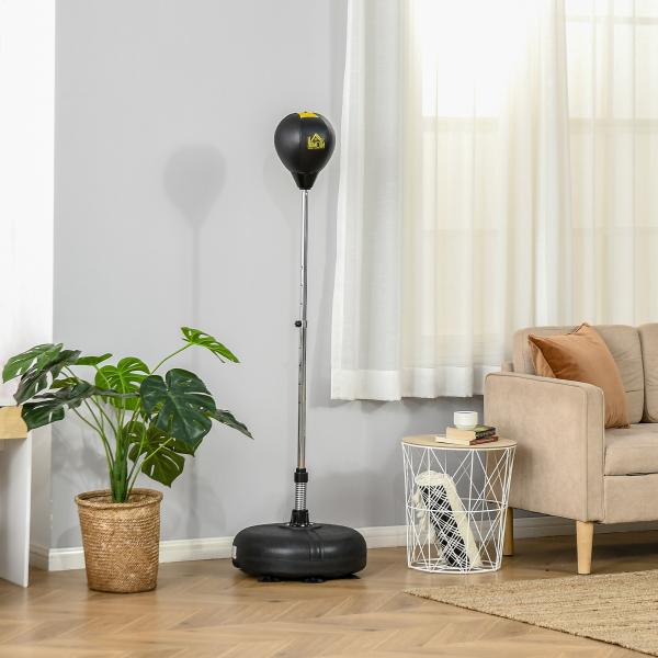 Saco de Boxe de Pé com Altura Ajustável de 4 Níveis Base Preenchida Luvas e Inflador Ø45x133 - 151 cm Preto
