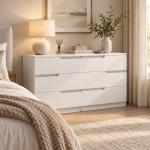 Cómoda com 6 Gavetas Cómoda de Dormitório Moderna com Sistema Anti - Tombo 120x40x75 cm Branco