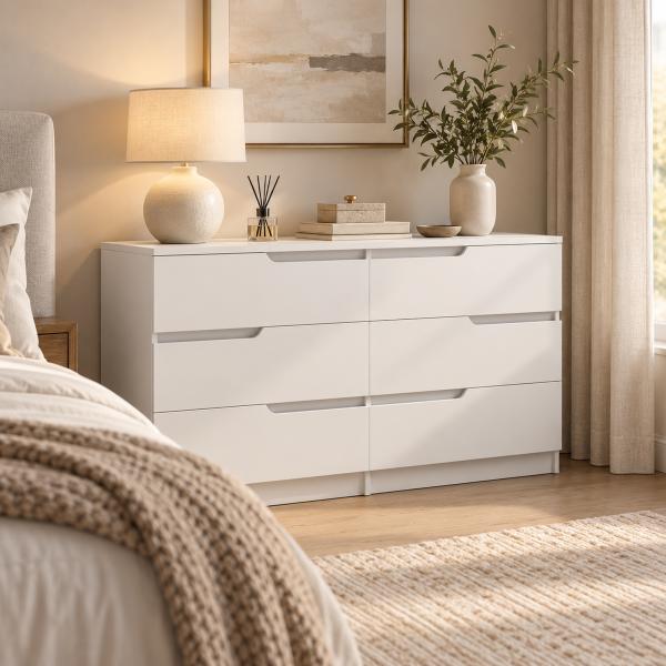 Cómoda com 6 Gavetas Cómoda de Dormitório Moderna com Sistema Anti - Tombo 120x40x75 cm Branco