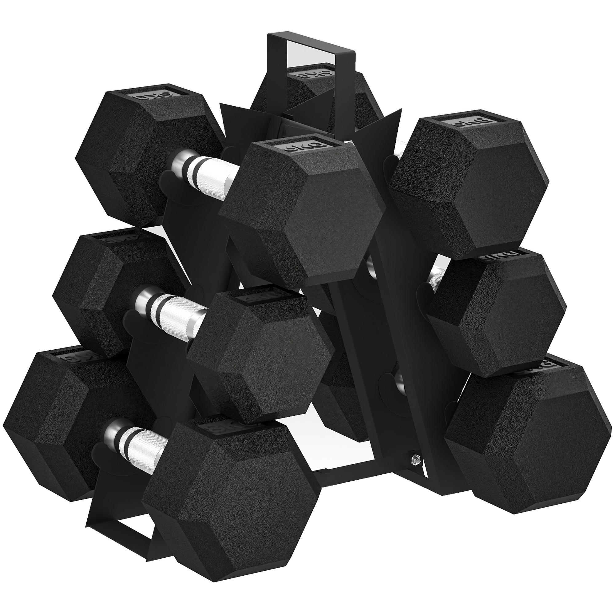 Conjunto de Halteres 2x4kg 2x6kg 2x8kg com Suporte de Armazenamento para Exercício e Treino Preto