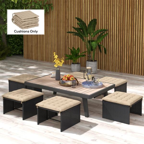 Conjunto de 6 Almofadas para Cadeiras de Jantar 40x40 cm 6 Peças Almofadas para Cadeiras de Jardim Acolchoadas com Fitas Caqui