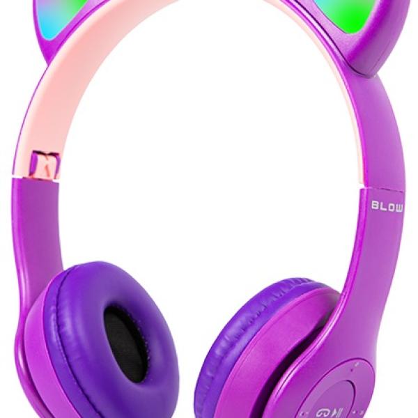 Auscultadores s/ Fios Bluetooth5.0 c/ Orelhas de Gato RGB (Rosa/Violeta) - BLOW