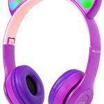 Auscultadores s/ Fios Bluetooth5.0 c/ Orelhas de Gato RGB (Rosa/Violeta) - BLOW