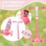 Trotinete para Crianças Trotinete com 3 Rodas LED Altura Ajustável Carga 25 kg 52x29x63 - 76 cm Rosa