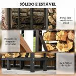 Suporte para Lenha com Cobertura Estante para Lenha de Metal com Estrutura Reforçada e Anéis de Bloqueio 143x70x145 cm Preto