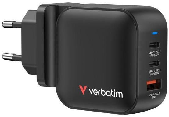 Carregador Universal 2x USB - C + 1x USB - A GaN 70W - VERBATIM