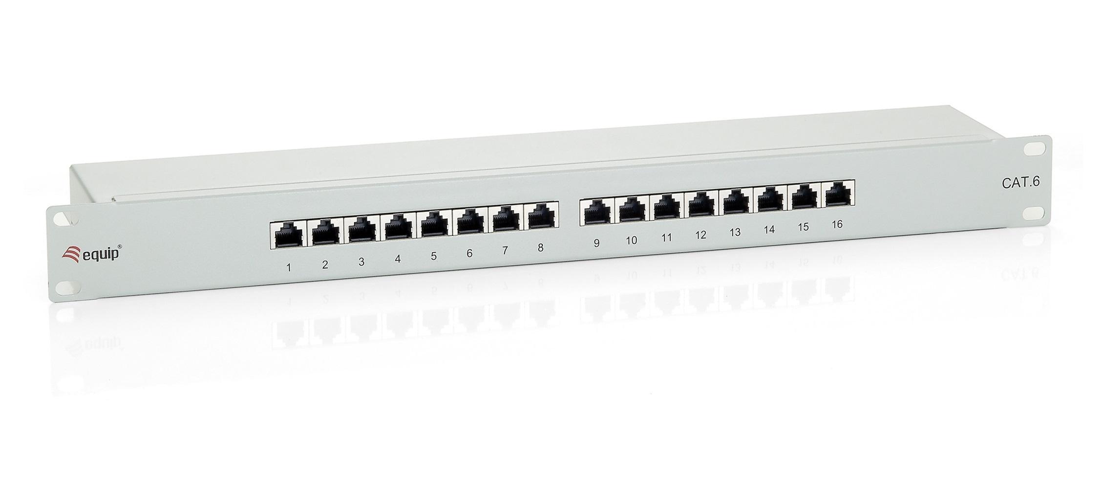 Patch Panel EQUIP Cat.6 16 - Port 19 Inch 1U light - grey, shielded - 326316