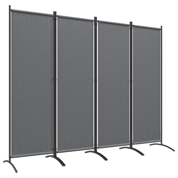 Biombo Separador de Ambientes de 4 Painéis Biombo Dobrável 221x172 cm com Pés Largos para Terraço Pátio Jardim Cinza Escuro
