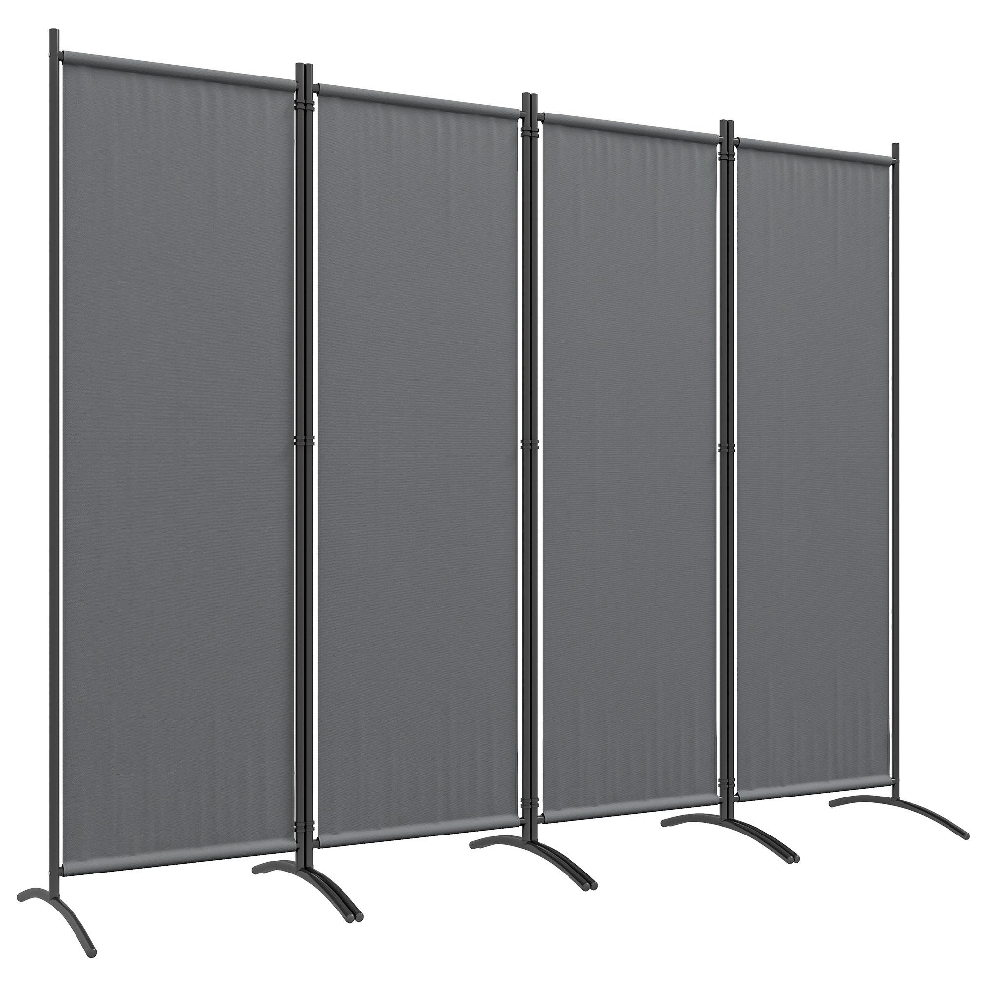 Biombo Separador de Ambientes de 4 Painéis Biombo Dobrável 221x172 cm com Pés Largos para Terraço Pátio Jardim Cinza Escuro