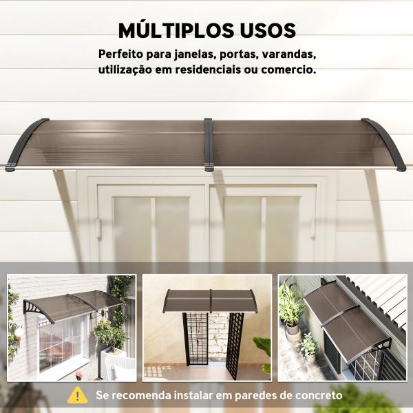 Marquise para Portas e Janelas 195x75 cm Marquise com Proteção para Sol e Chuva com Painéis de Policarbonato Marrom
