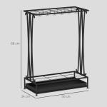 Suporte para Guarda - Chuva Moderno Retangular com 24 Ganchos 21 Espaços e Bandeja Recolhedora de Gotas 50x24x68 cm Preto