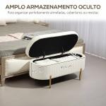 Banco para Pé de Cama em Veludo com Arrumação e Pés Dourados, 108x44x43,5 cm, Creme