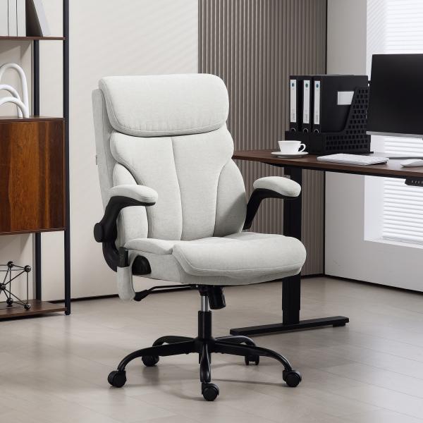 Cadeira de Escritório com Massagem Aquecimento Apoios de Braços Rebatíveis e Controlo Remoto 66x67x113 - 121 cm Cinzento