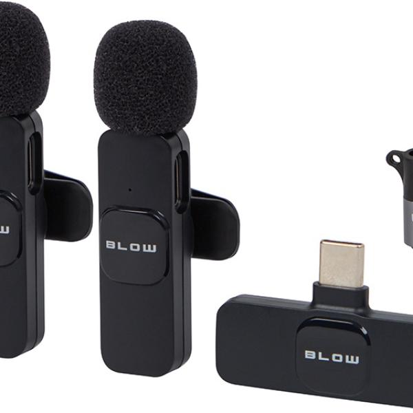 Pack 2x Microfones de Lapela s/ Fios USB - C e Lightning p/ Smartphone/Tablet (Preto) - BLOW