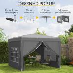 Tenda de Jardim com Paredes Laterais Amovíveis Janelas Porta com Fecho de Correr e Bolsa de Transporte 295x295x196 - 258 cm Cinzento