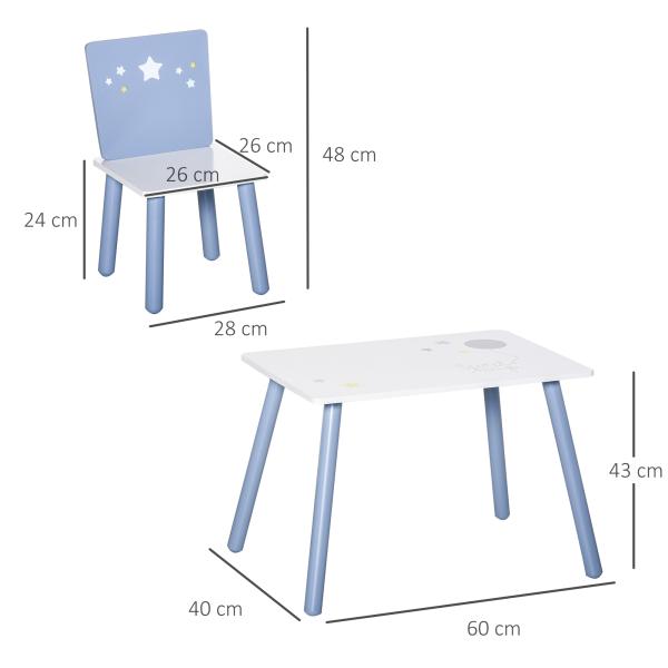 Conjunto de Mesa Infantil e 2 Cadeiras de Madeira Mesa com Cadeiras para Crianças de 2 - 4 Anos Branco e Azul