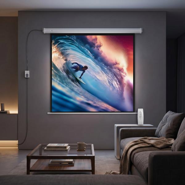 Ecrã de Projeção Elétrico 85'' com Comando Remoto, Formato 1:1, 152x152 cm, Branco