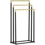 Toalheiro de Pé de 3 Níveis em Forma de Escada com 3 Barras de Bambu e Estrutura de Aço 45x22,5x86 cm Preto e Natural