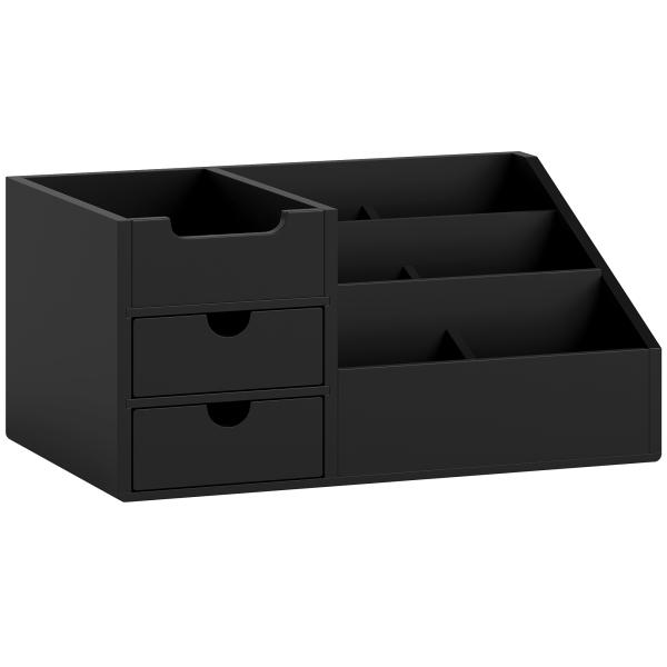 Organizador para Secretária de Bambu Organizador de Mesa de Escritório Multifuncional 33x20,5x15,5 cm Preto