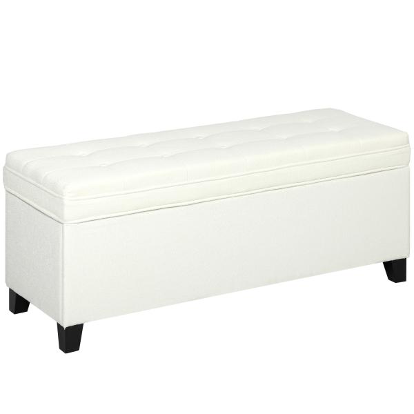 Banco de Armazenamento com 2 Dobradiças de Segurança Tampa Rebatível para Sala de Estar Quarto 120x40x48 cm Creme
