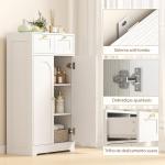Armário de Casa de Banho Estreito com 2 Gavetas Prateleira Aberta e Porta com Painel Arqueado 60x30x108 cm Branco Texturizado