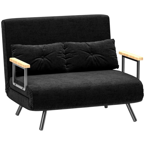Sofá Cama Sofá Convertível em Cama de 2 Lugares Dobrável com Encosto Ajustável em 5 Níveis e 2 Almofadas 102x73x81 cm Preto