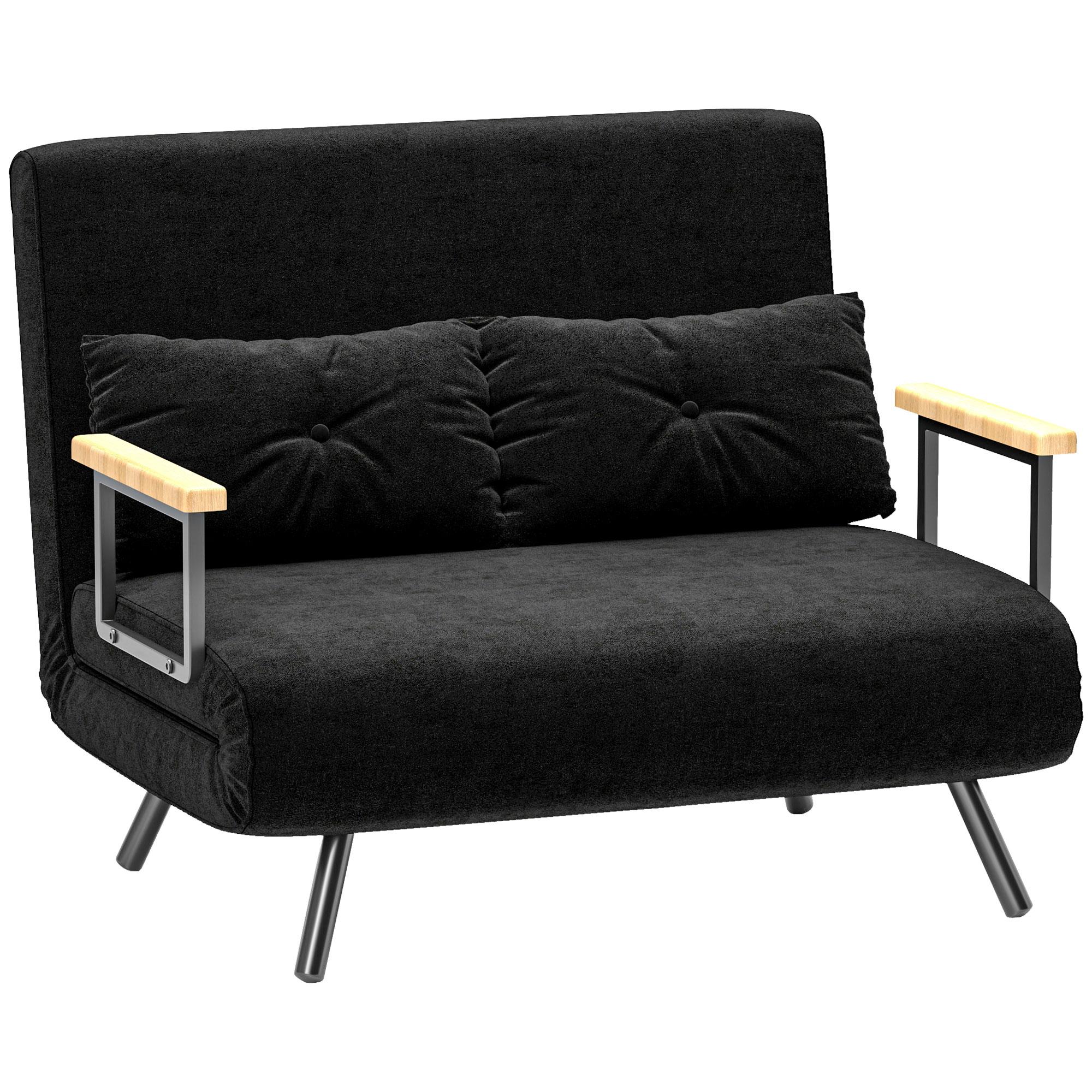 Sofá Cama Sofá Convertível em Cama de 2 Lugares Dobrável com Encosto Ajustável em 5 Níveis e 2 Almofadas 102x73x81 cm Preto