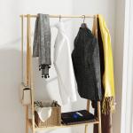Charriot de Bambu para Roupa Charriot para Roupa com Rodas 2 Prateleiras Abertas e 2 Ganchos 84,5x43,5x158 cm Madeira