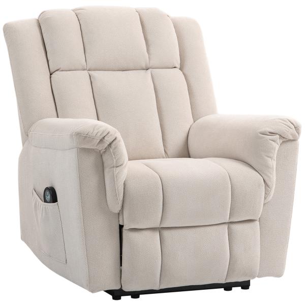 Cadeirão Relax Reclinável com 8 Pontos de Massagem e Calor Lombar, com Apoio para os Pés, Encosto Largo e Bolso Lateral, Bege