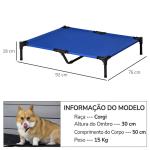 Cama Elevada para Cães com Tecido Oxford e Estrutura de Metal para Interior e Exterior 92x76x18 cm Azul