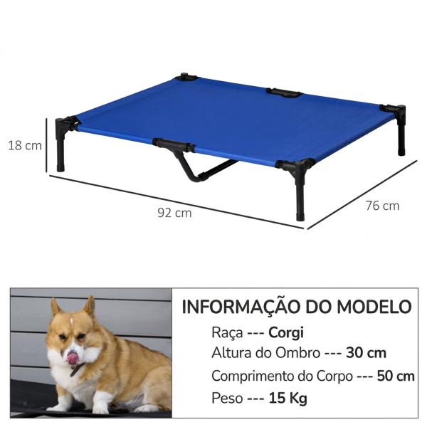Cama Elevada para Cães com Tecido Oxford e Estrutura de Metal para Interior e Exterior 92x76x18 cm Azul
