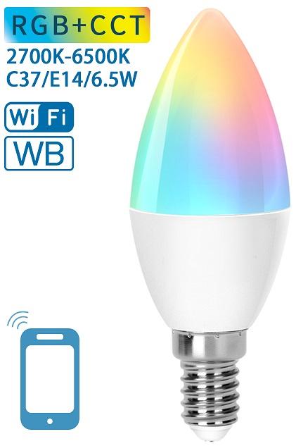 Lampada LED Inteligente Smart Wi - Fi E14 C37 220V 6,5W RGB + Branco 2700~6500K