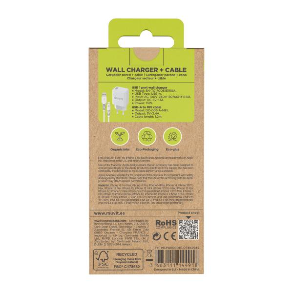 Carregador de Parede + Cabo USB A para USB-C Muvit for Change SN-TC170DS1E150A + DC-006 Branco 12 W