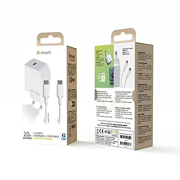 Carregador de Parede + Cabo USB-C Muvit Branco 20 W