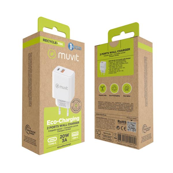 Carregador de Parede Muvit for Change Branco 18 W 20 W