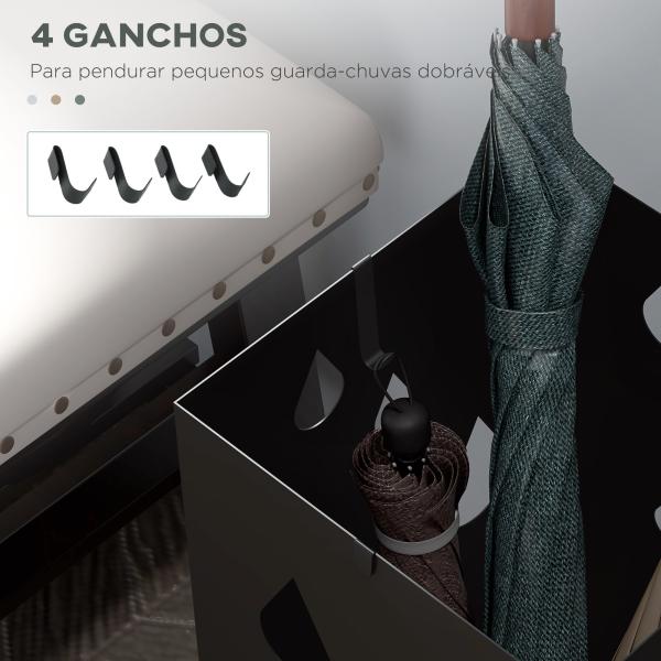 Suporte para Guarda - Chuvas com 4 Ganchos e Bandeja de Gotejamento Amovível Porta Guarda - Chuvas 15,5x15,5x41 cm Preto