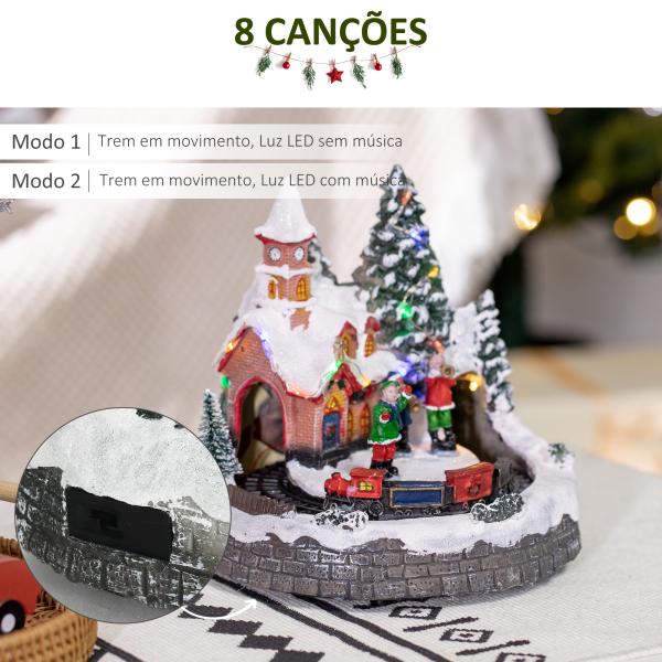 Aldeia de Natal com Luzes LED Trem Giratório e Música Decoração de Natal 20x19,5x20cm Multicor