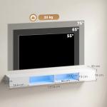 Móvel de TV Suspenso com Luzes LED e Estantes Abertas para Televisão até 75'' 177,8x30x18 cm Branco